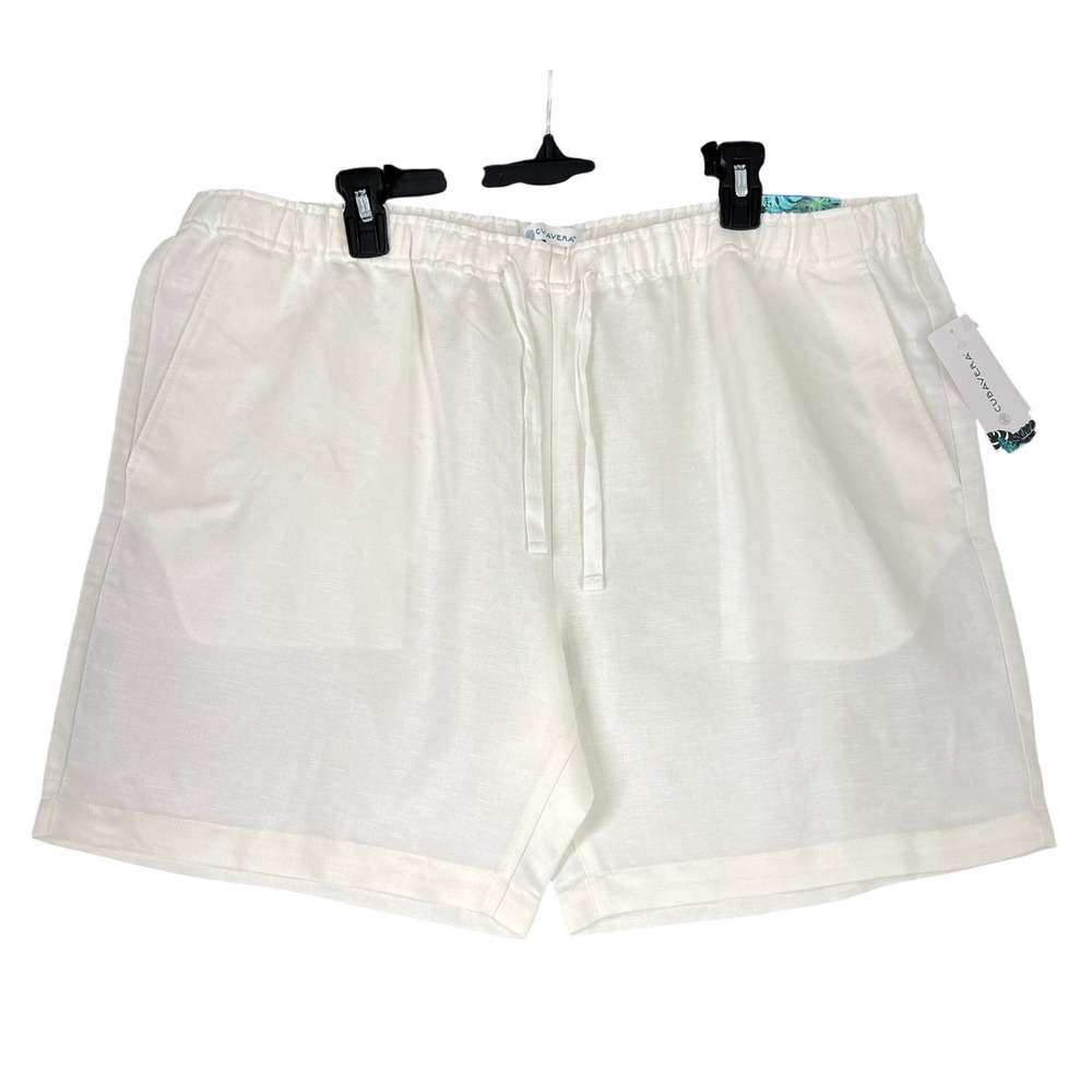 CUBAVERA Men's Bright White Linen Blend Elastic Waist Drawstring‎ Shorts XL EG